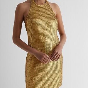 NWT Express Gold Sequined Halter Dress | Size: Small